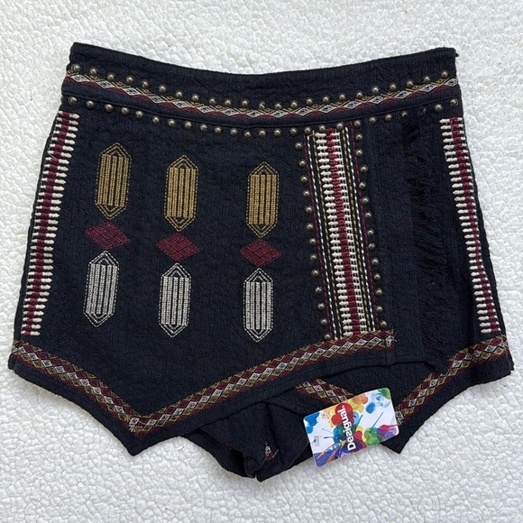 NWT Desigual Studded Embroidered 
Fringed Boho Festival Skort - Picture 1 of 16
